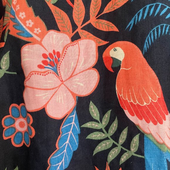 Boden Cleo Floral Print Long Sleeve Linen Dress In Multi Tropic Parrot Size 14L - Picture 4 of 7